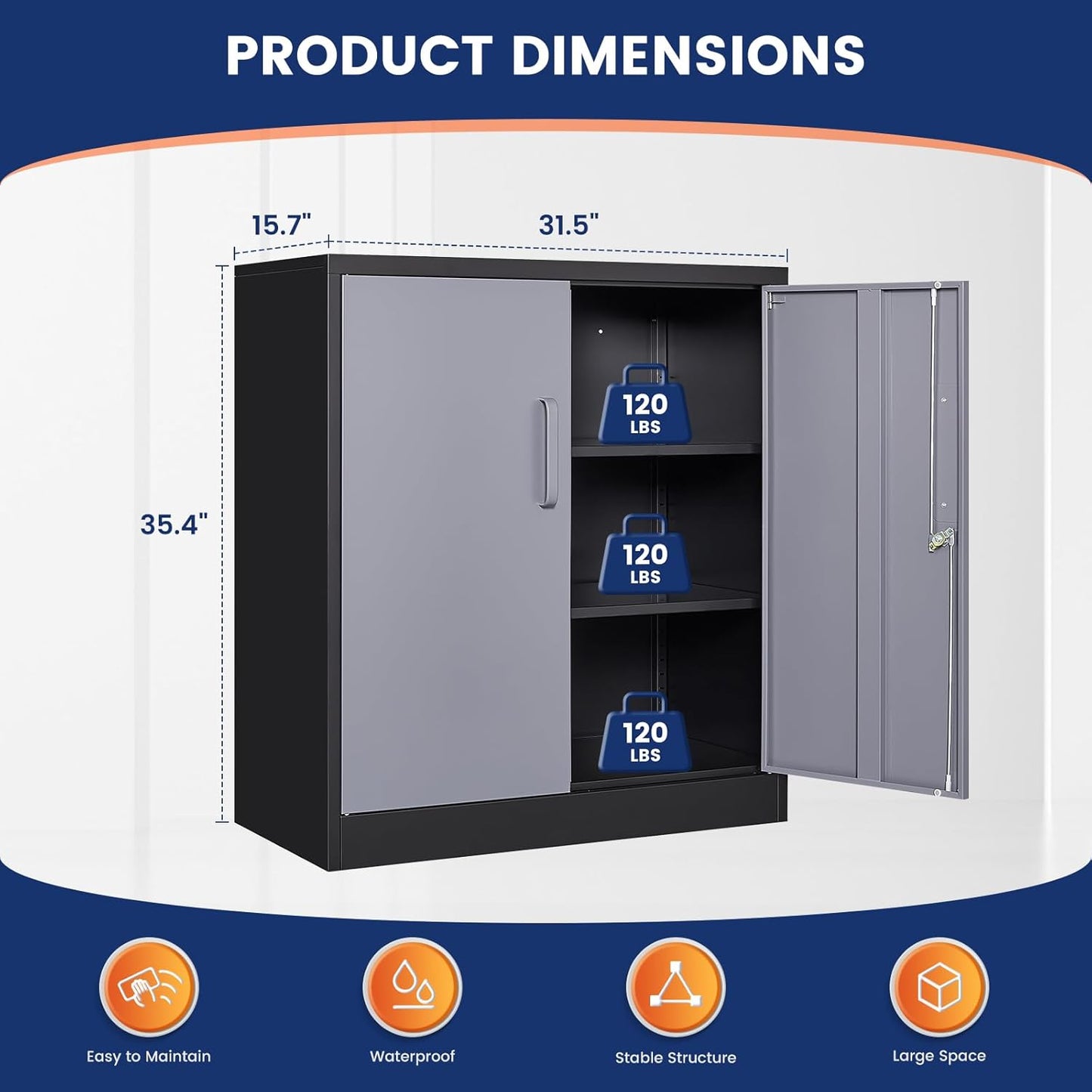 Yizosh Metal Garage Storage Cabinet with 2 Doors and 2 Adjustable Shelves - 35.5" Steel Lockable File Cabinet for Home Office,Garage,Gym,School（Gray Black）