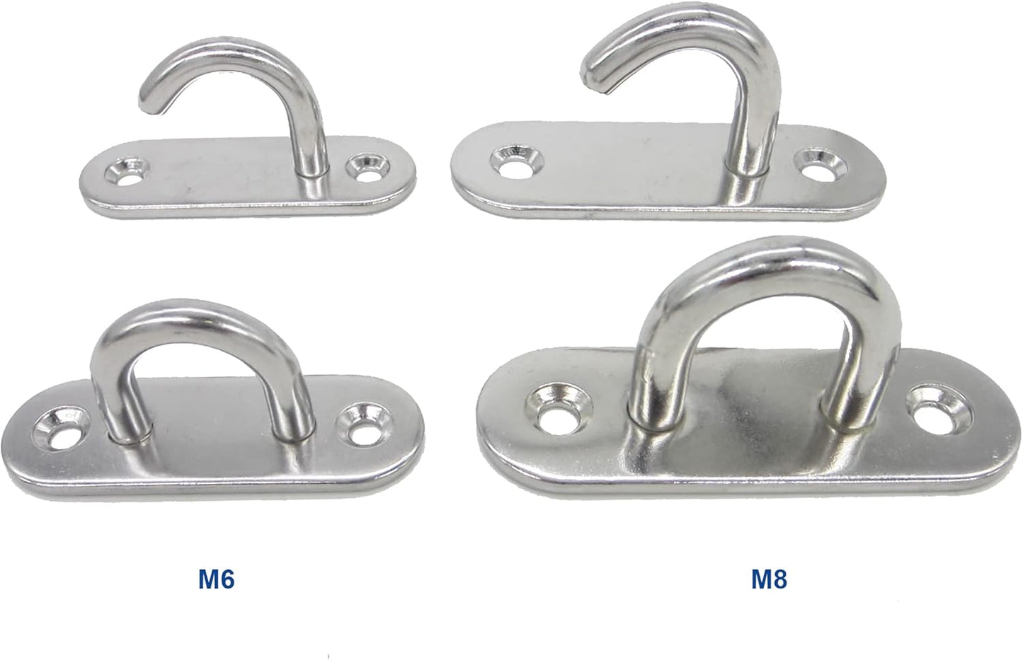 Stainless Steel Ceiling Hooks & Wall Hangers with Rings - Heavy Duty M6 Screw Mount, Rust-Proof Anchor Straps for Garage, Outdoor, Storage (4-Pack)