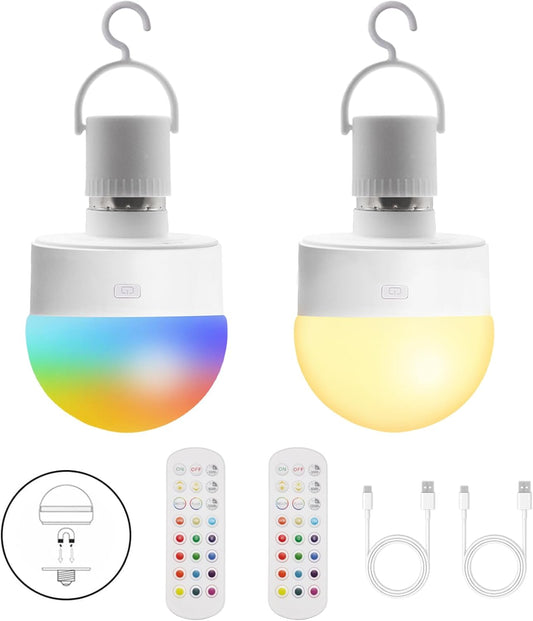 HISTAR Tent Lights for Camping 2000mah, Rechargeable Light Bulbs with Remote, Timer, Dimmable, E26 Battery Operated Light Bulb, 3 Color Temperature, RGB, Magnetic Base