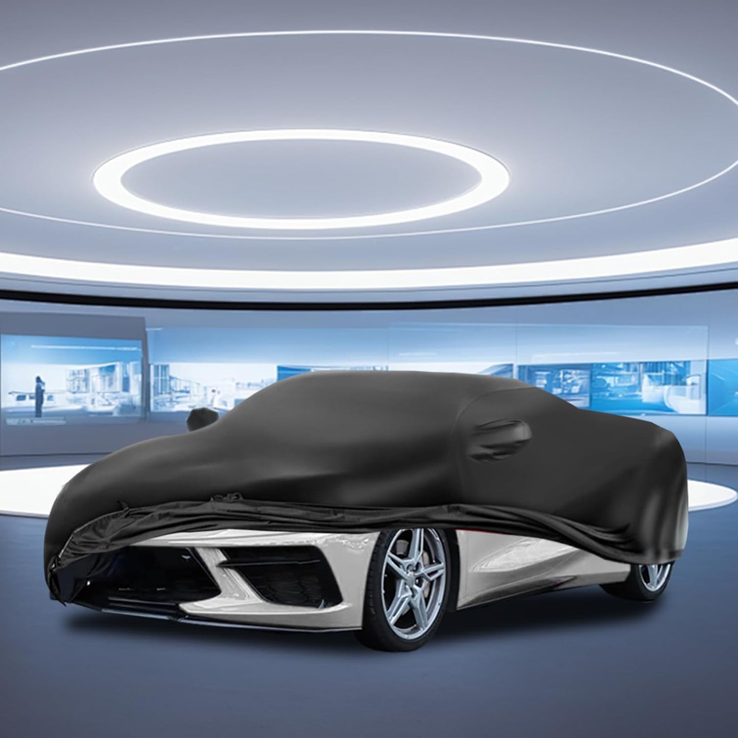 PU Leather Car Cover Waterproof All Weather, Waterproof Car Cover Fit for C-orvette C8 2020-2025 Stretch Heavy Duty Outdoor Car Covers Compatible with Rear High Wing Spoiler C8 Accessories