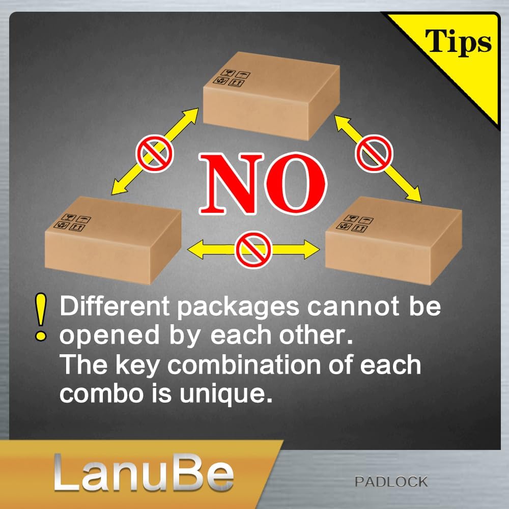 LanuBe Lock Laminated Steel Keyed Padlock,Keyed Alike Locks, Long Shackle Padlock,Pack of 12