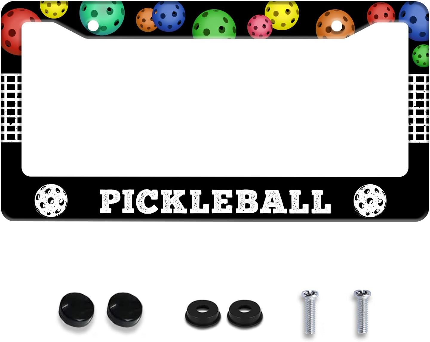 Personalized License Plate Frame Pickleball Stainless Steel Accessory Colored Balls License Plate Holder Funny Car Decorative 2 Holes Screws Fits Us Standard License Plates 12.2 X 6.3 In For Men Women