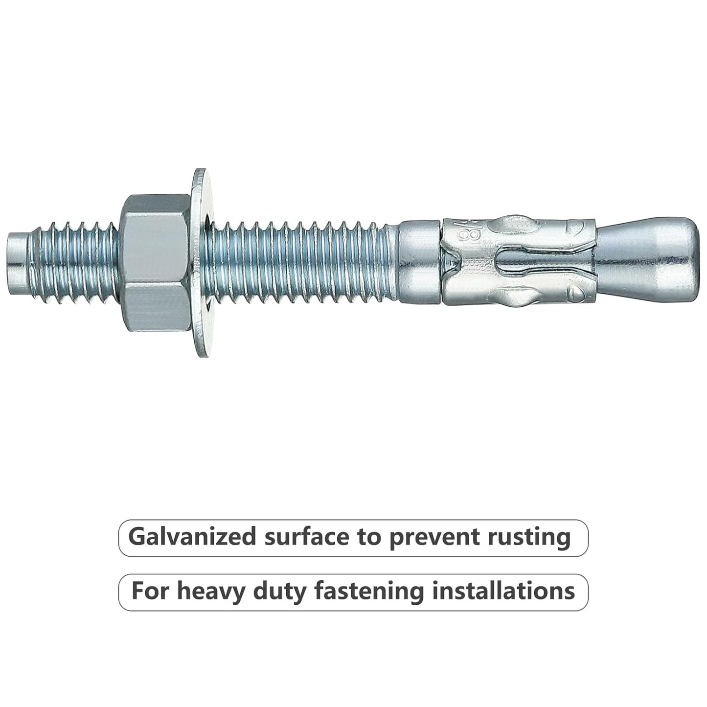 5/8x4-1/4 10Pcs Inch Standard Fasteners for Heavy-Duty Zinc Wedge Anchors for Cement and Concrete