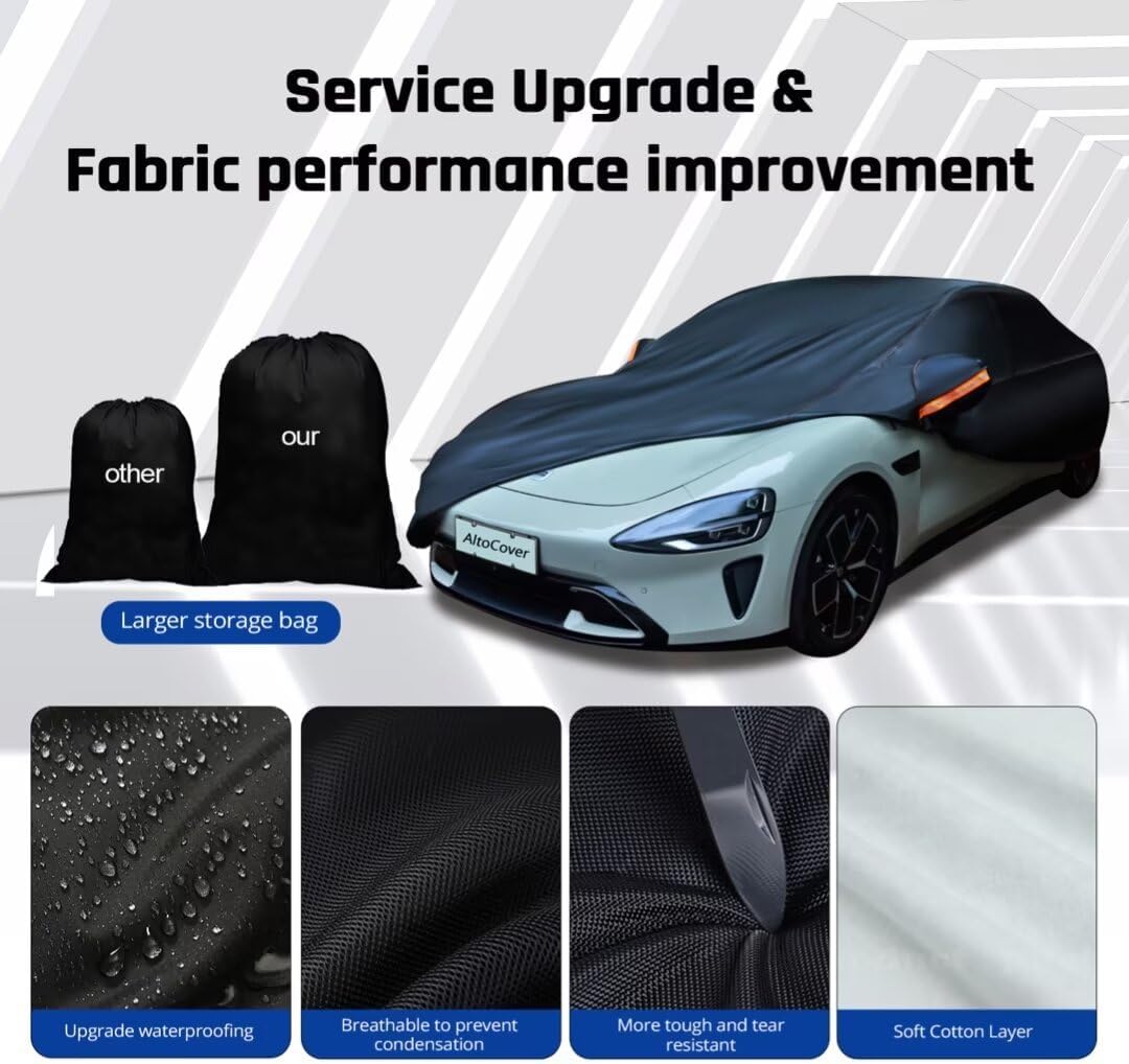 6 Layer Heavy Duty Car Cover Waterproof All Weather Protection with Cotton Liner, Universal Fit Lincoln MKZ, Chrysler 300, Tesla Model S, Cadillac CTS CT5, Dodge Challenger Charger