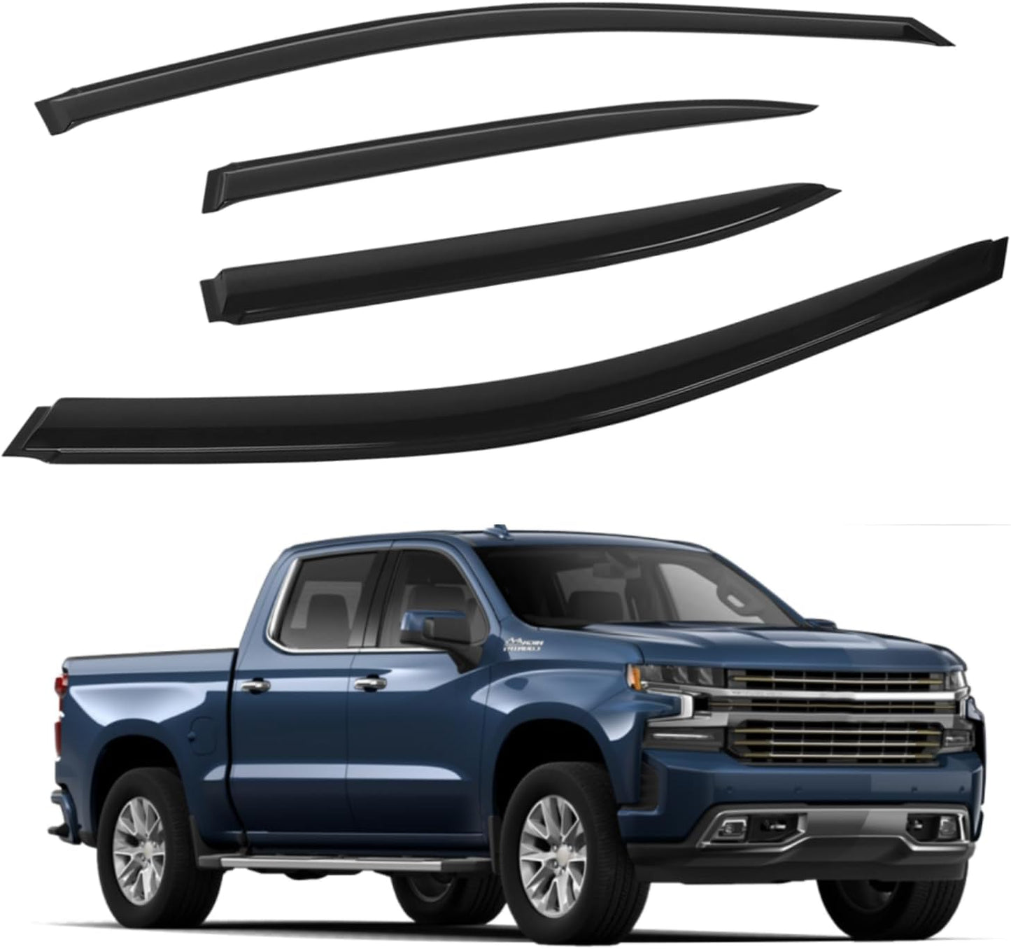 4 PCS Window Visors Deflectors Fit for 2019-2025 Chevrolet Silverado/GMC Sierra 1500 Crew Cab, Rain Guards for 2020-2025 Silverado/Sierra 2500 HD & 3500 HD, 2022 Limited Model, Outside Mount