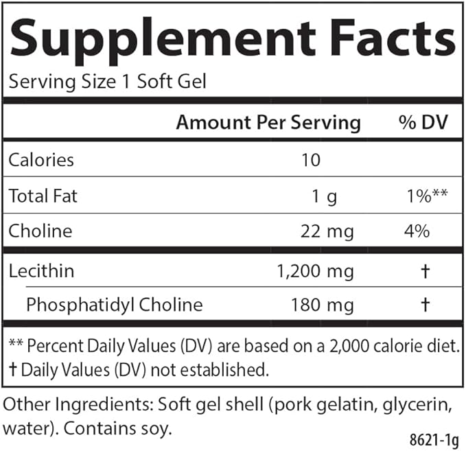 Carlson - Lecithin, Non-GMO, 1200 mg, Nervous System & Liver Function, Unbleached Soy Lecithin, 100 Softgels