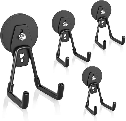 ENUODA Strong Magnetic Hooks Heavy Duty - Neodymium Magnetic Tool Holder Magnet Utility Hooks for Hanging Broom, Power Tool, Toolbox, Shovel, Mop, Toolchest, Container, Van, Cabinet, Pegboard, 4 Pack