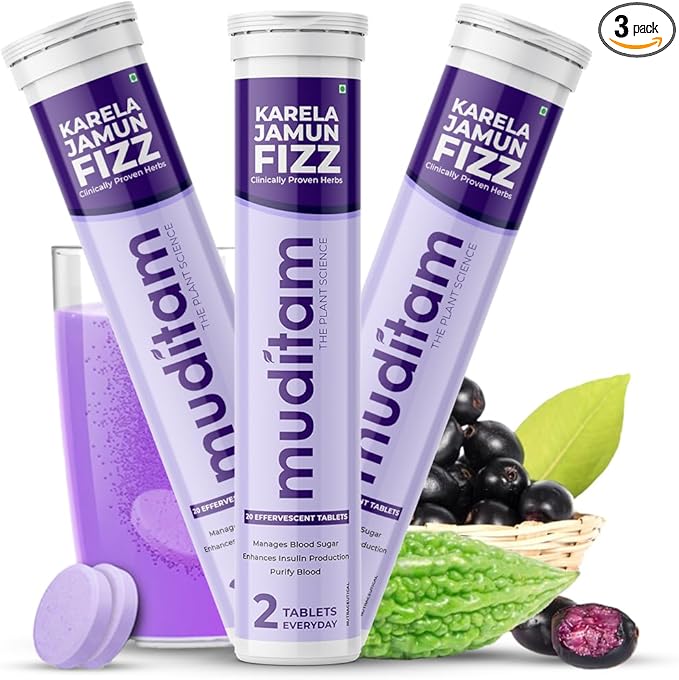 Karela Jamun Fizz-60 Effervescent Tablets(Karela Jamun Juice)|Helps in High Sugar Condition|Promotes Healthy Glucose Levels | Boosts Digestive Health| Ideal for 1Month