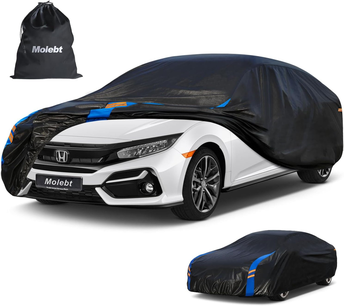 Car Cover Waterproof All Weather for Automobiles, Full Exterior Covers for Sedan & Coupe (179-185 inch) Universal Fit for Honda Civic, Nissan Altima, etc. Rain Winter Sun Snow Protection.