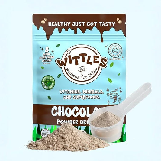 Kids Organic Chocolate Protein Shake for Youth & Teens, 8g of Protein Powder + Superfood Nutrition Powder for Kids (20 Servings, Chocolate)