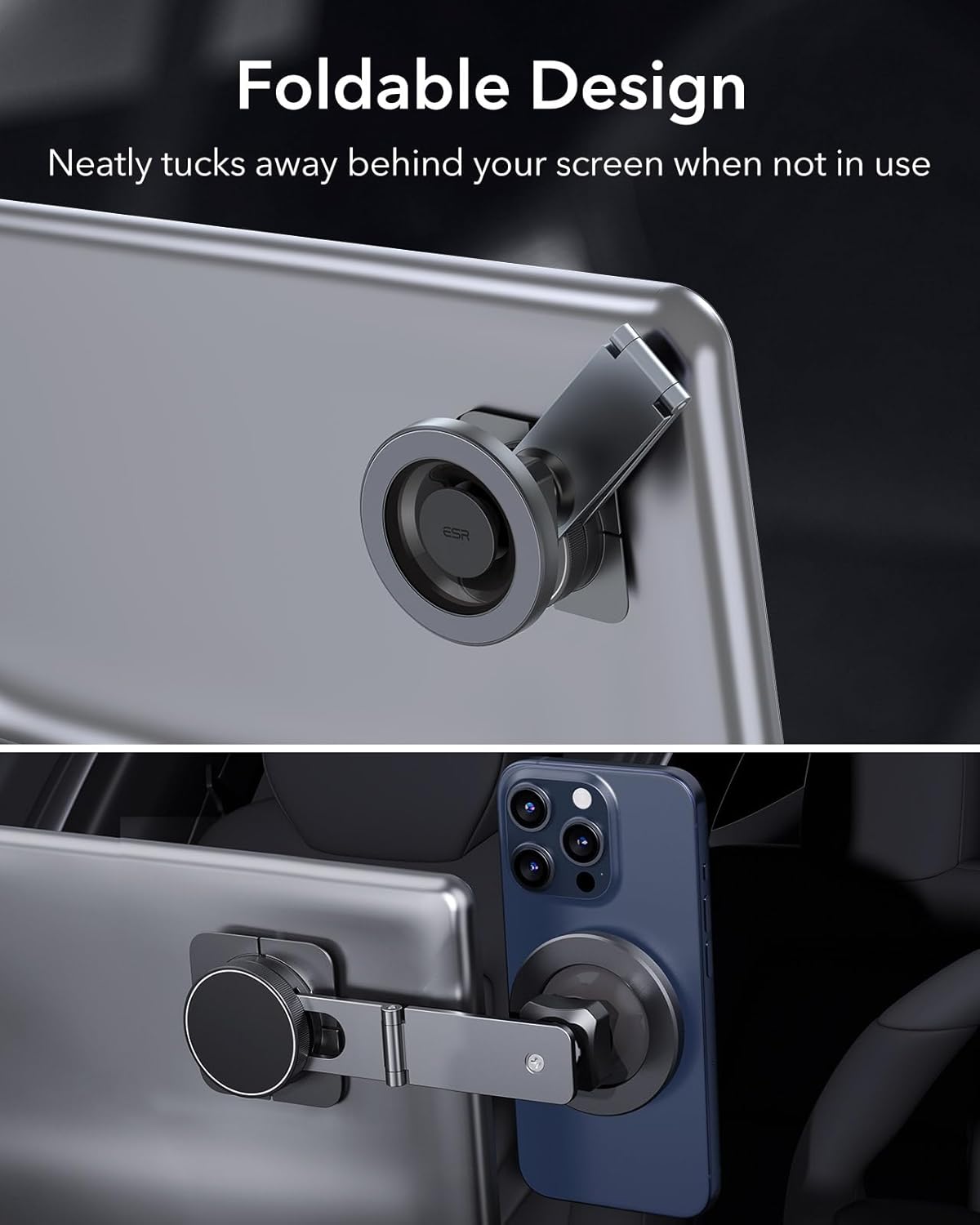 ESR for MagSafe Car Mount, Car Phone Holder,Dashboard/Tesla Touchscreen Car Mount, Magnetic Phone Holder for Car, for iPhone 16/16e/15/14/13/12, S25, Charging Not Supported(2 Metal Rings Included)