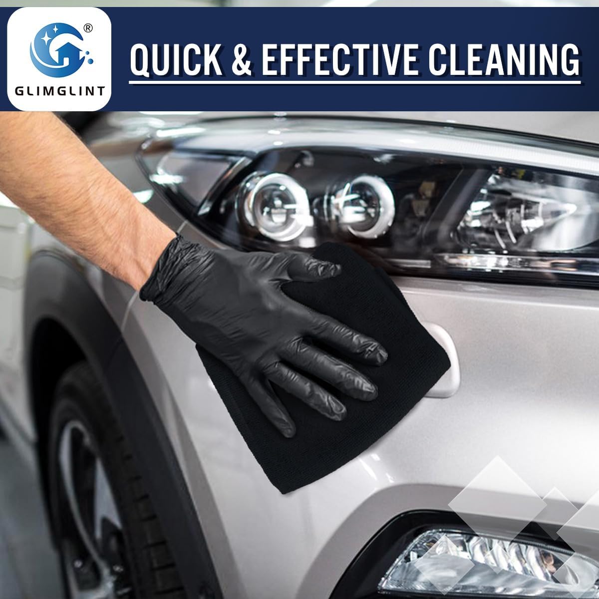 GLIMGLINT Black Microfiber Cleaning Cloth, 150 Pack Microfiber Towels for Cars, Lint Free, Scratch-Free, Highly Absorbent, Reusable Cleaning Rags for Car, Household, Shop Towels 14"X12"