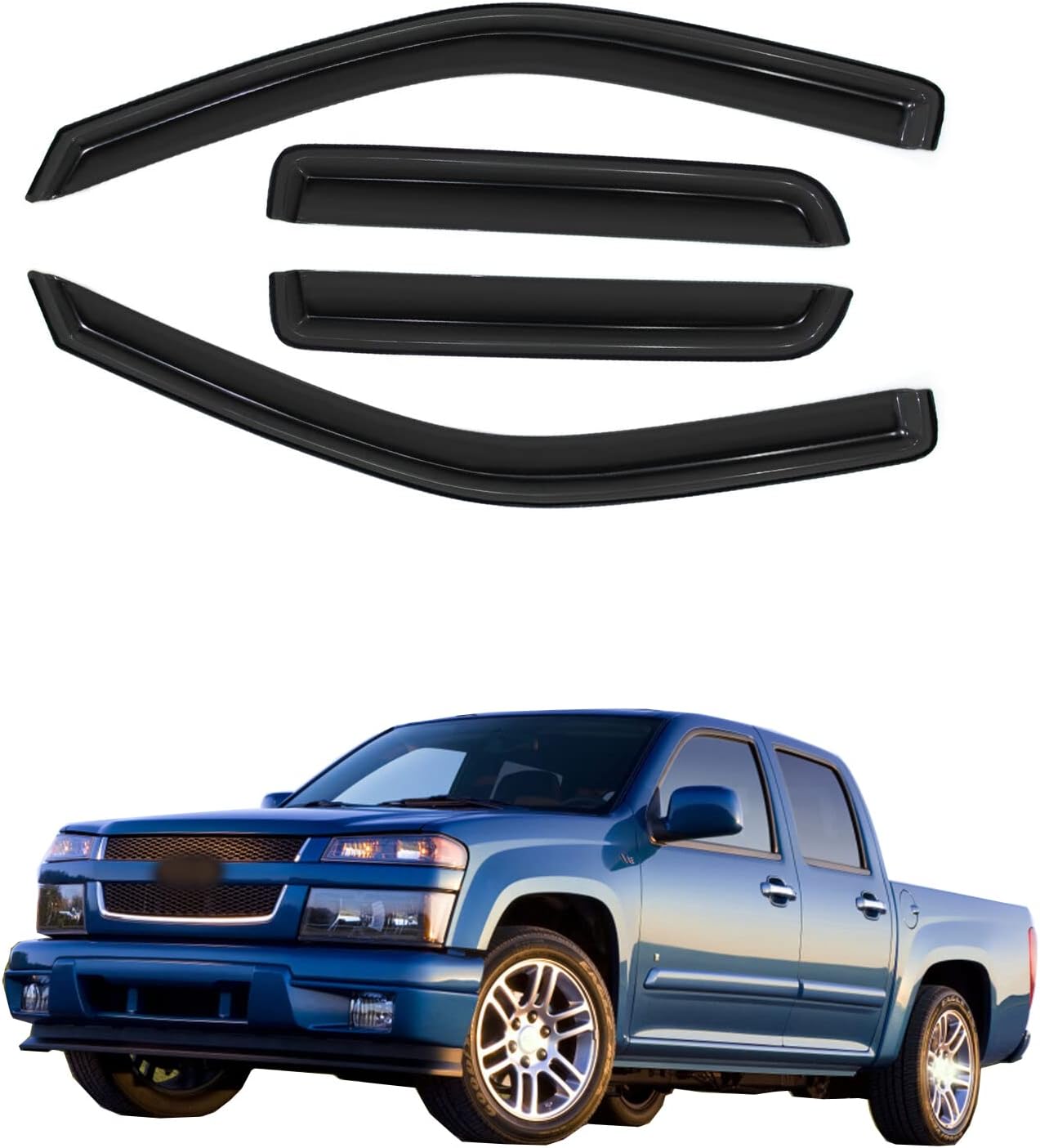 Window Visors Compatible with 2004-2012 Chevy Colorado/GMC Canyon Crew Cab Outside Wind Deflectors Sun Rain Guards 4pcs 94133