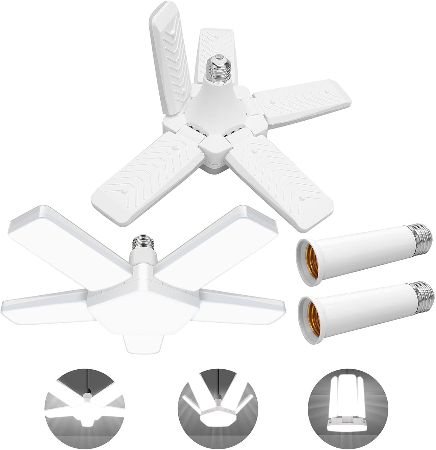 LED Garage Lights 2 Pack, 100W 10000LM 6500K E26/E27 Ceiling Light with 5 Adjustable Panels for Workshop, Basement, Warehouse