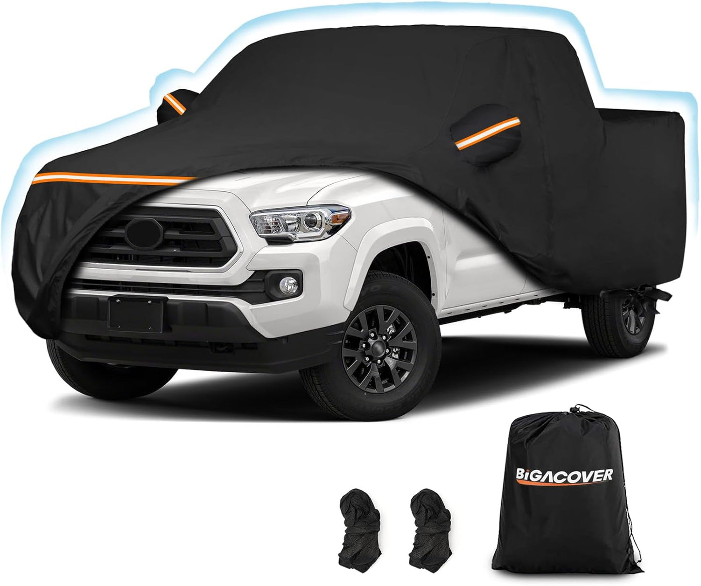 Waterproof Car Covers for Toyota Tacoma Double Cab-6ft Bed 2016-2025, Waterproof 420D Oxford Cloth Cover Outdoor Full Car Covers with Zipper Windproof Heavy Duty All Weather