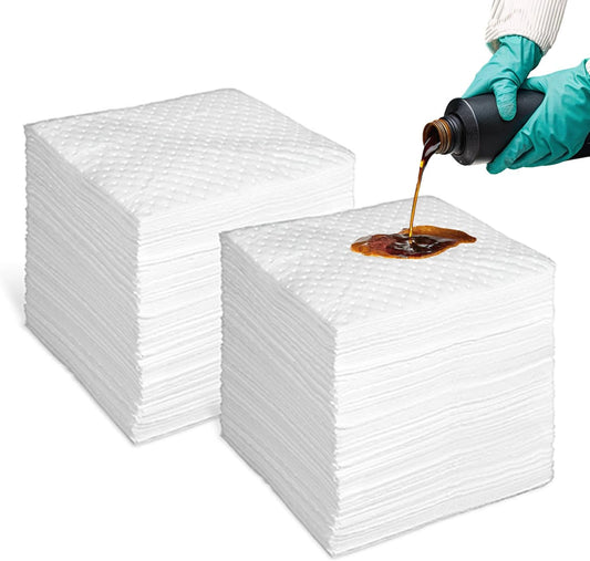 Smaafit 15"x18" Oil Absorbent Pads 200 Pack - Heavyweight Polypropylene Mats for Garage Floor & Marine, 24oz/Pad, 30 Gal Total, Tear-Resistant, Floatable