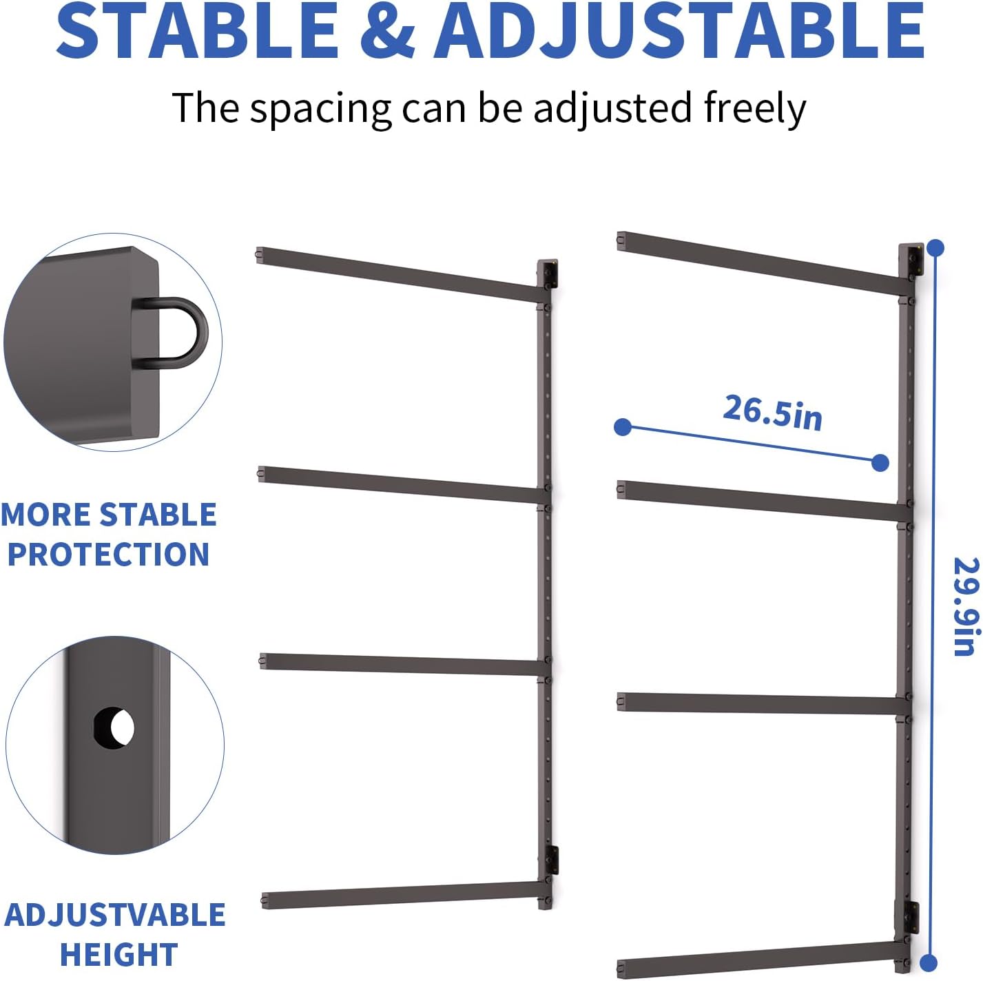 Wall Mounted Kayak Storage Rack, Kayak Racks for Outdoor Storage, Kayak Wall Mount 4 Tier Adjustable Surfboard Paddleboards Holder, Holds Up to 220 lbs