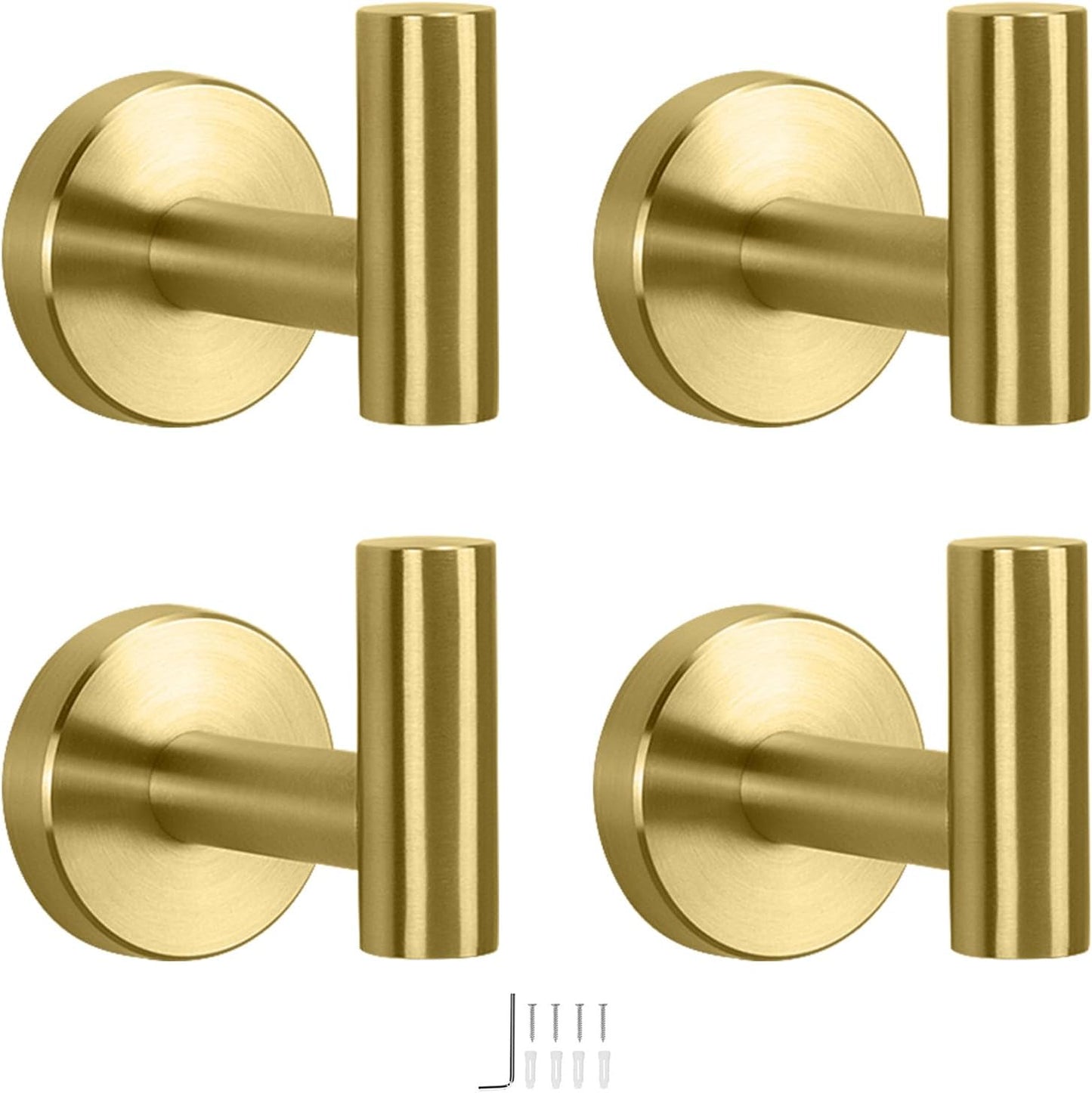 NearMoon Bath Towel Hooks- SUS 304 Stainless Steel Robe Hook Holder, Heavy Duty Coat Hook for Bathroom Livingroom Hotel Kitchen Garage, Wall Mounted (Brushed Gold, 4 Pack)