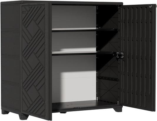 ZZM Indoor/Outdoor Storage Cabinet Waterproof, 34"x15"x34" Plastic Outdoor Storage Box for Garden Balcony Bathroom, All Weather Outdoor Storage Clearance, DIY Usage, with 2 Shelf (Black)