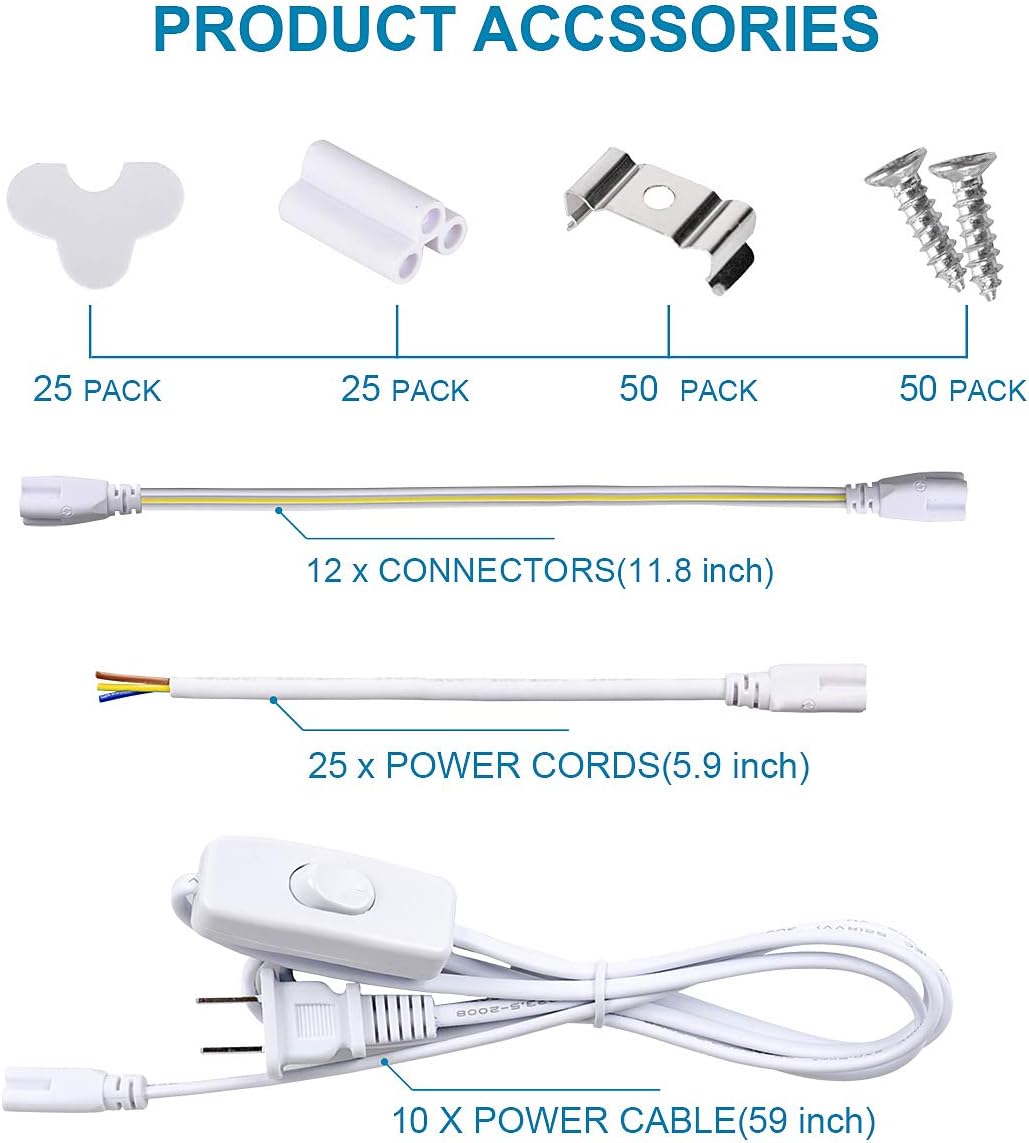 25 Pack,LED Shop Light, 4FT LED Light Fixtures, 60W 6500LM 6000K Cool White, V-Shaped T8 LED Tube Lights, High Output, Clear Cover, 4 Foot LED Shop Lights for Garage