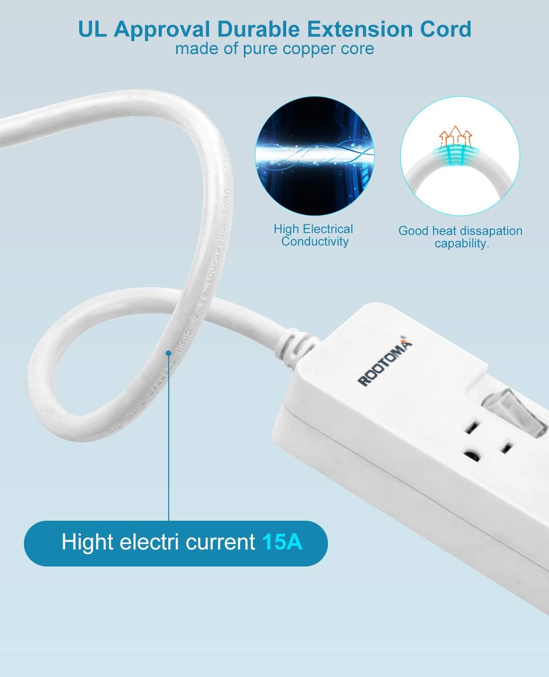 ROOTOMA Power Strip Surge Protector with Individual Switches,6-Foot 14AWG Long Extension Cord 1875W/15A Wall Mount for Office Dorm Home Theatre (6outlets-6ft)