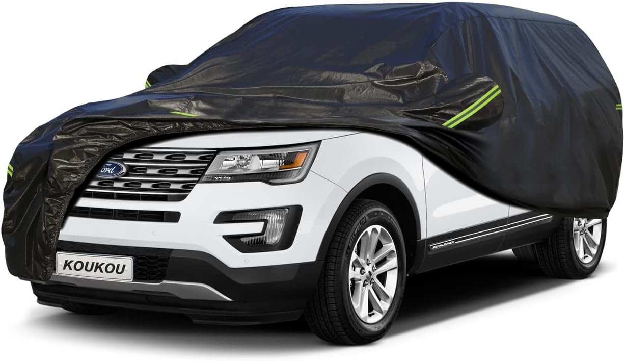 KouKou SUV Car Cover Waterproof All Weather, 7 Layers Outdoor Jeep Car Covers for Automobiles Rain Snow UV Protection, Universal Fit BMW X5, Ford Explorer, Acura MDX, ect.(Length 191-201 inch)