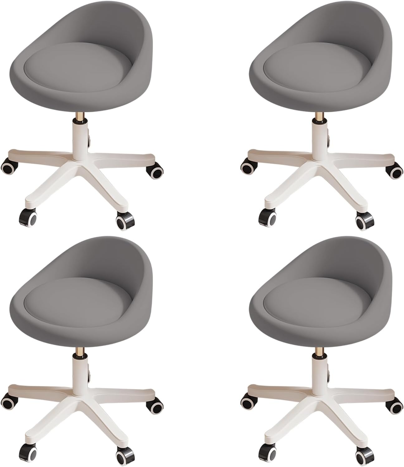 Rolling Stool Set of 4 Rolling Hydraulic Salon Stool with Low Backrest - Adjustable Swivel Chair for SPA, Shop, Salon, Massage, or Medical Office Dark Grey