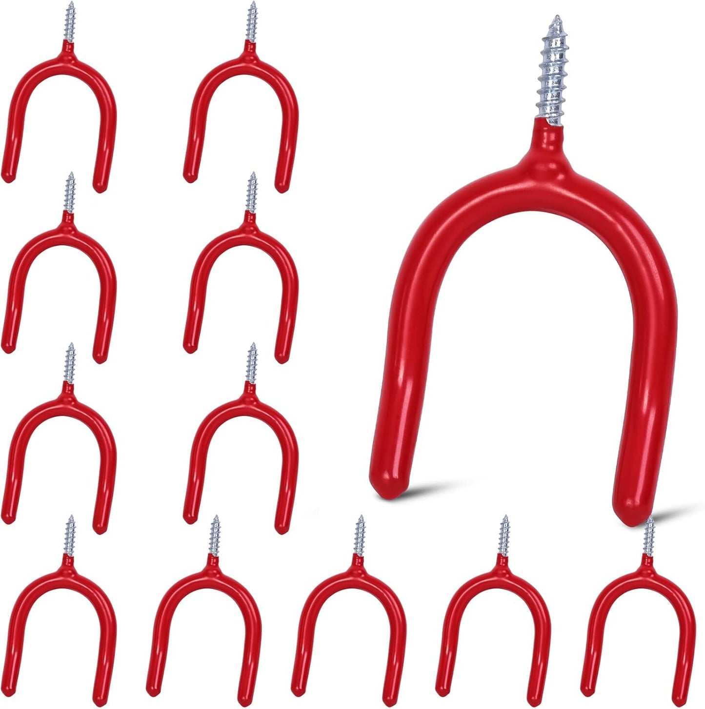 12 Pack Garage Storage System Steel U Hooks with Anti-Slip Coating Home Improvement and Organization Screw in Hooks Easy Wall Mounting Heavy Duty Bike and Ladder (Red, 12 Pack)