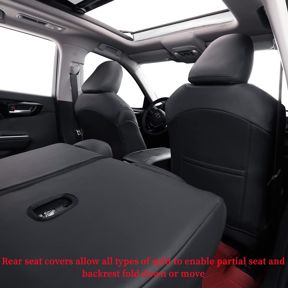 coverdream Camry Seat Covers Custom Fit for 2012-2017 Toyota Camry L, LE,XLE,Full Coverage Waterproof Leatherette Car Seat Protector (Full Set,Black/Red)