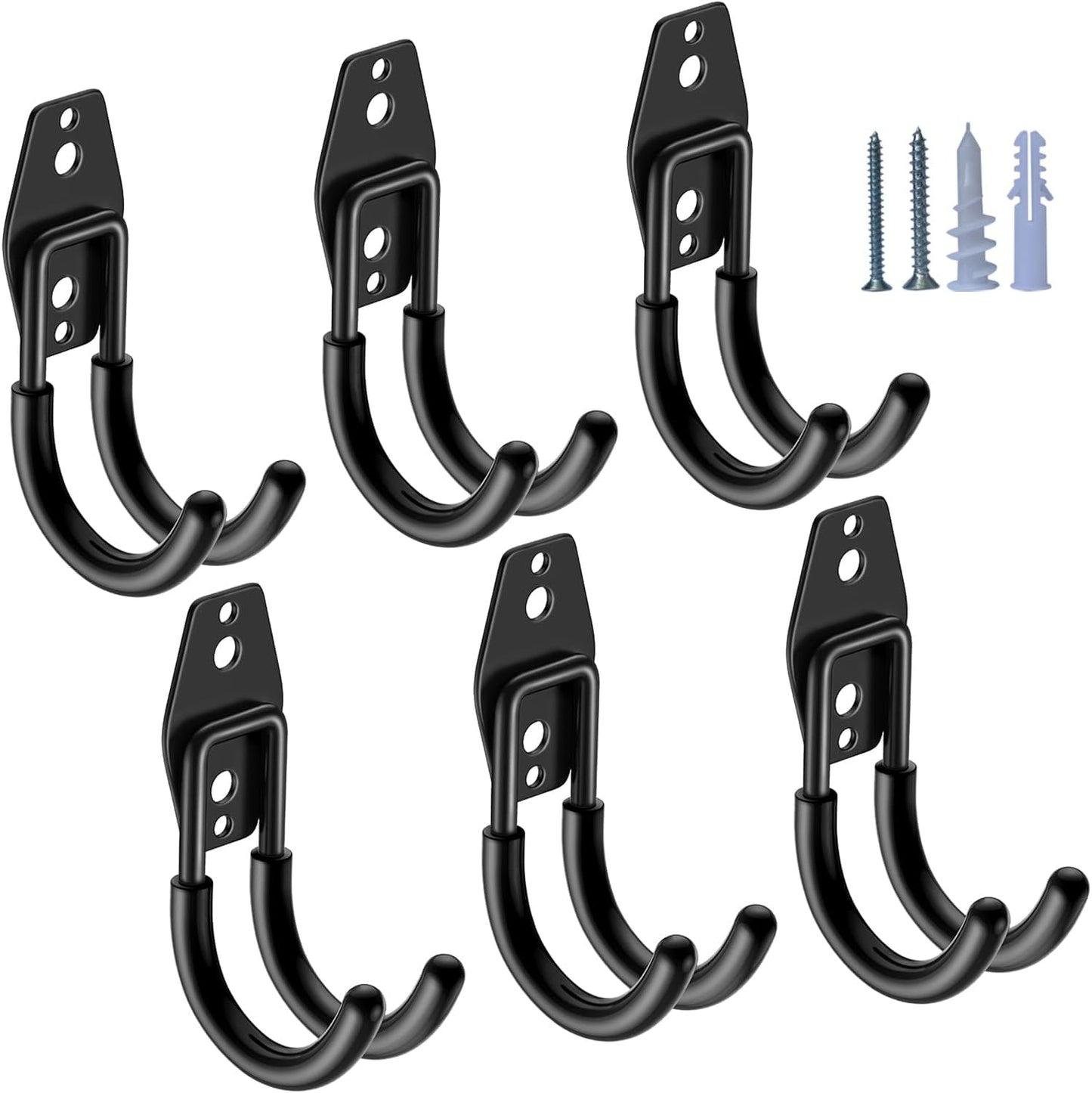 Heavy Duty Garage Hooks 6 Pack, J Shaped Hanger, Wall Mounted Storage System, Power and Garden Tool Organizer, for Hanging Ladders, Bikes Tires, Hose, Bulk Items