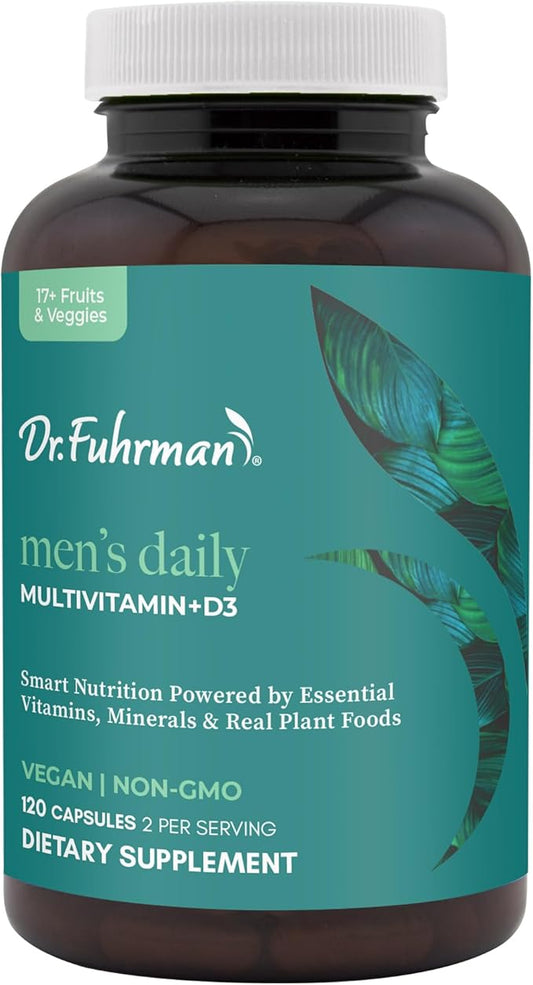 Dr. Fuhrman Multivitamin for Men + D3 Vitamin for Immune Support | Vegan Formula Men’s Multivitamin with B12 & Zinc | Whole Food multivitamin Packed with 17 Fruits & Veggies | Non GMO | 120 Capsule