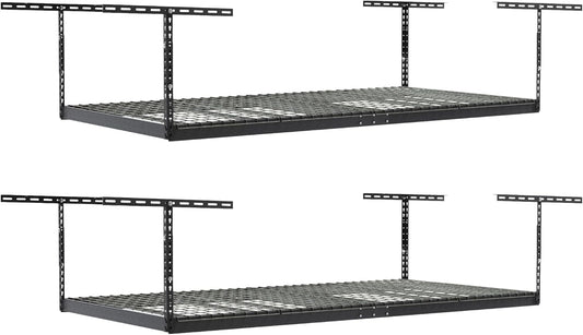SafeRacks Heavy Duty Overhead Garage Storage Rack, 2-Pack 4x8 Hammertone, 12"-21", 600 lb Capacity, Adjustable Ceiling Mount