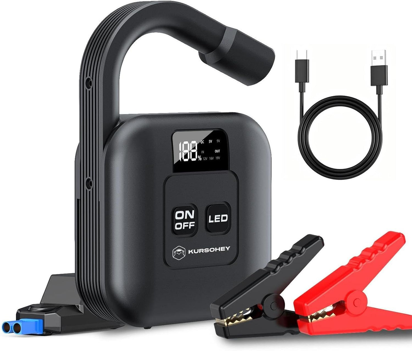 Portable Car Jump Starter with Camp Light, 2000A Peak, Ultrasafe 12V Battery, 8000mAh, for 9L Gas/7L Diesel Engines, Dead Battery Booster, USB Output Power Bank