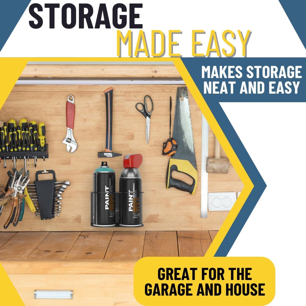 Koova 2 Aerosol Spray Can Holder | Easy Install Wall Mount | Heavy-Duty Powder Coated Steel Storage Rack for Garage & Home | Craft Workspace Paint Bottle Organizer | Hardware Included | USA Made