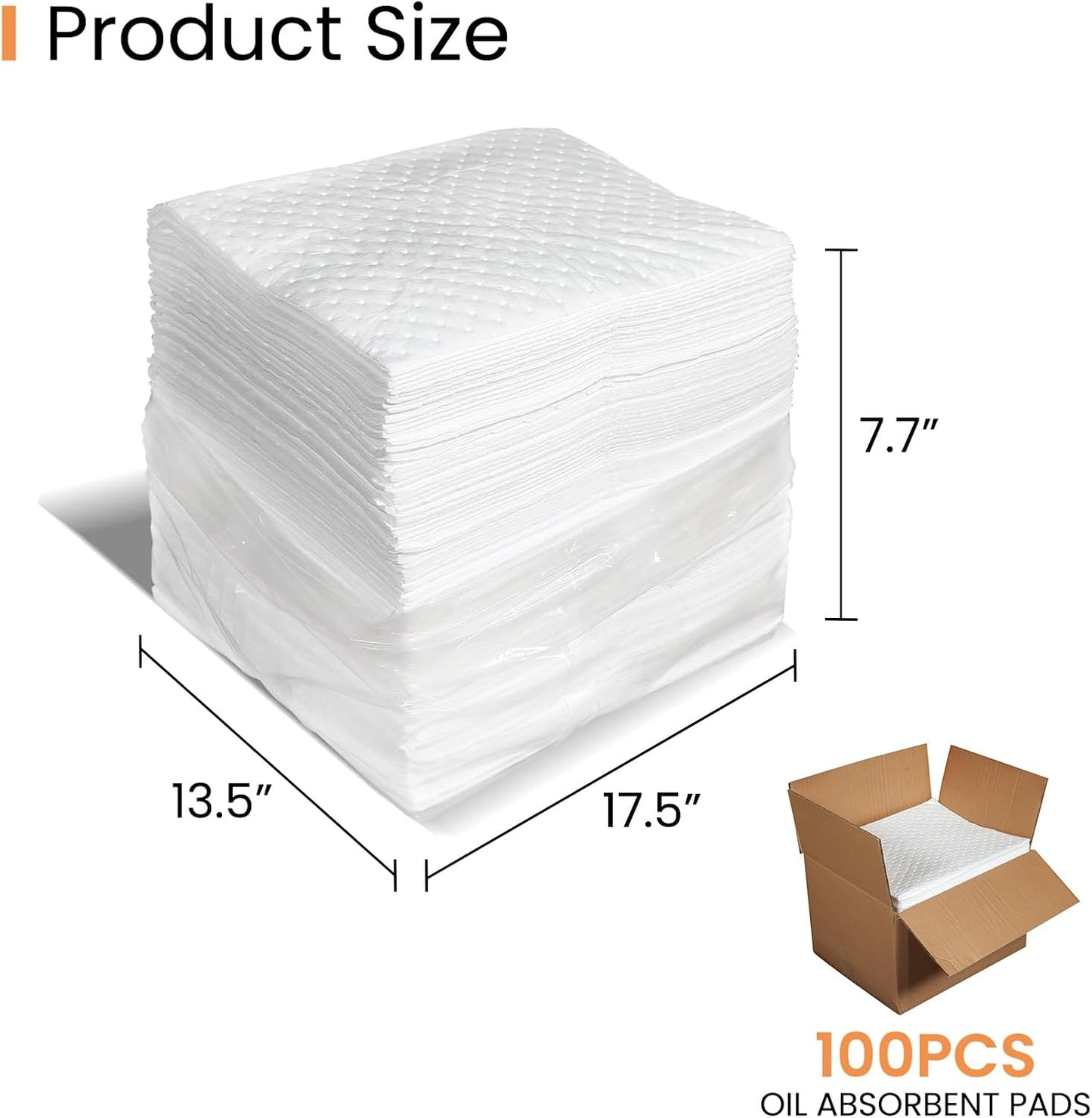 Smaafit Oil Absorbent Pads Heavyweight Dimpled Pad Garage Accessories, Oil-Only Absorbent Mat Pad for Absorbing Protecting Home Garage Basement, 30 Gal Total (100 Pcs, White, 17.5 x13.5 Inch)