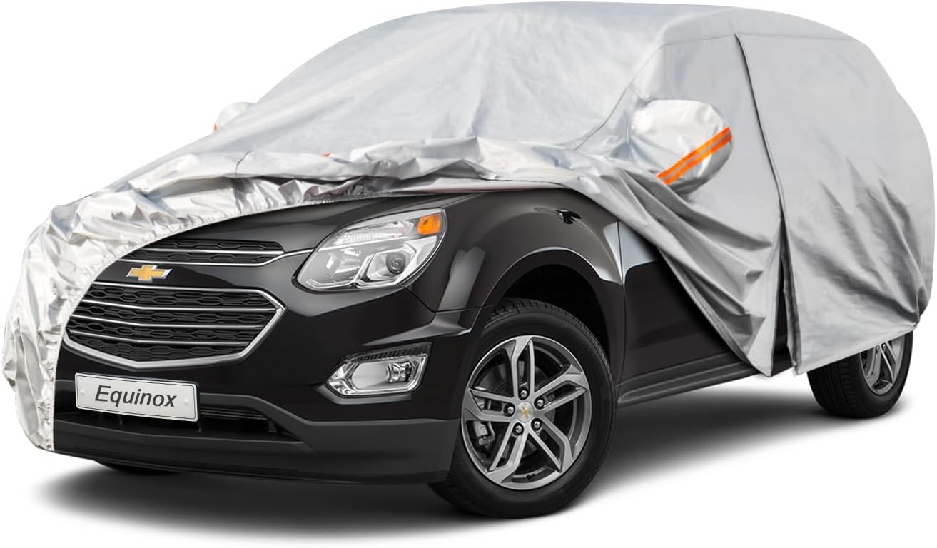 Kayme 6 Layers SUV Car Cover Custom Fit for Chevrolet Chevy Equinox (2005-2025) Waterproof All Weather for Automobiles, Outdoor Full Cover Rain Sun UV Protection.Silver
