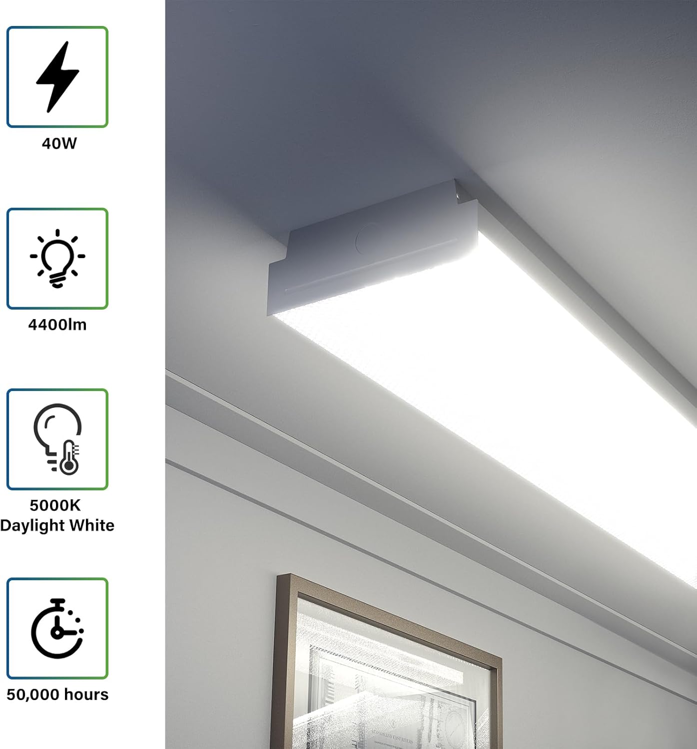 ANTLUX 4FT LED Wraparound 40W Shop Lights for Garage, 4400lm, 5000K, 4 Foot Crystal LED Wrap Light, 48 Inch Integrated Linear Strip Flush Mount Office Workshop Ceiling Lighting Fixture, 4 Pack