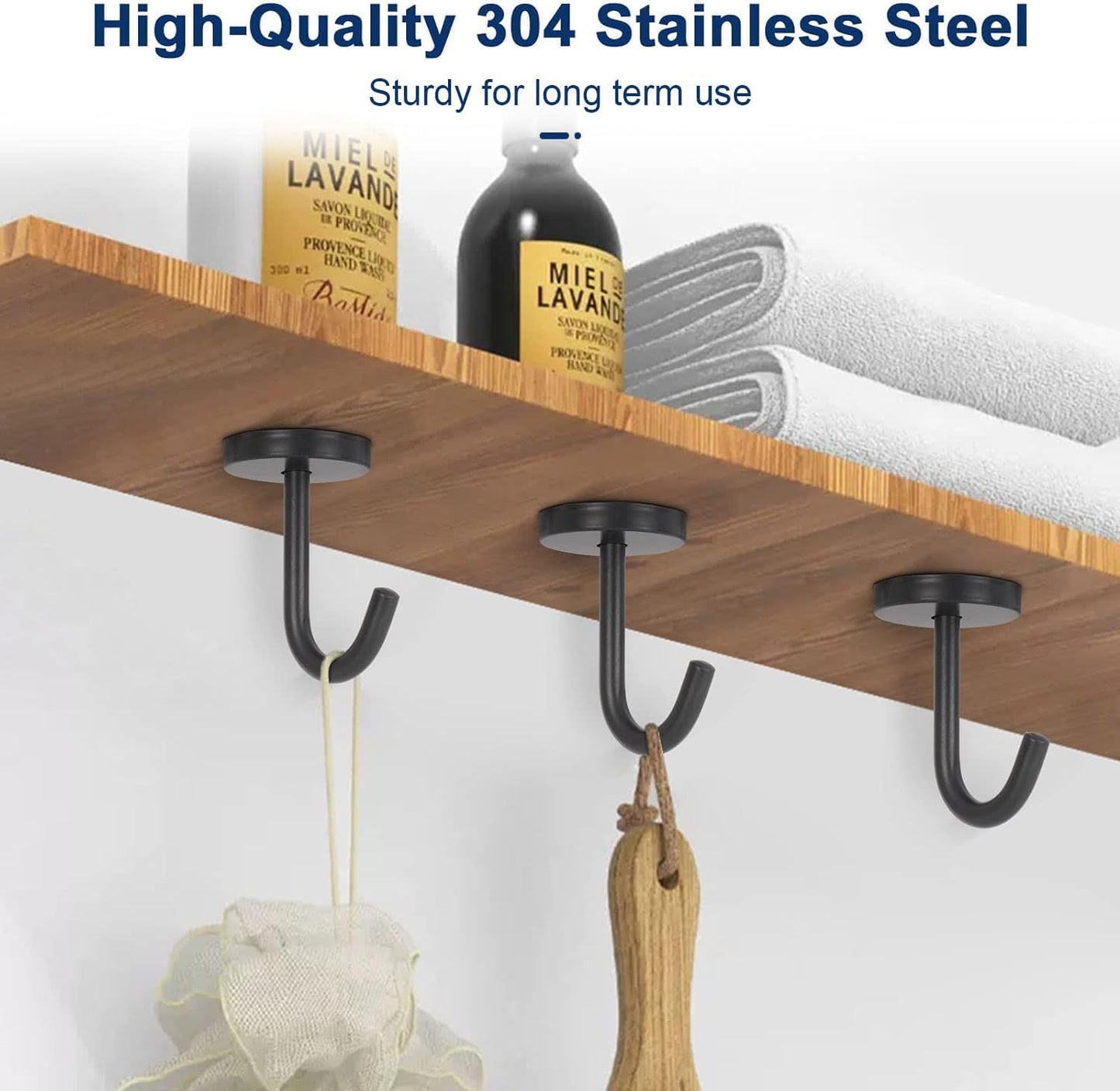 NearMoon Coat Hooks, Wall Hooks for Hanging Hat Hurse Robe, 304 Stainless Steel Heavy Duty Towel Hangers for Bathroom Livingroom Kitchen-Ceiling Hook, 6 Pack (2 Inch, Matte Black)