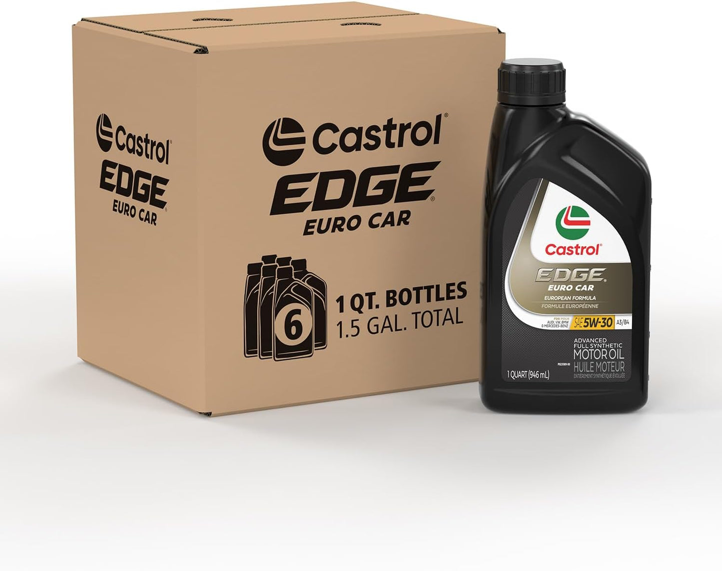Castrol EDGE Euro 5W-30 A3/B4 European Advanced Full Synthetic Motor Oil, 1 Quart, Pack of 6