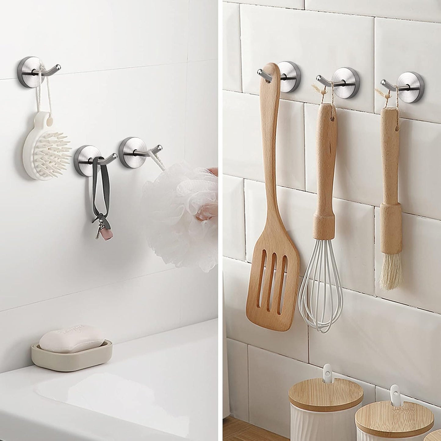 NearMoon Coat Hooks, Wall Hooks for Hanging Hat Hurse Robe, 304 Stainless Steel Heavy Duty Towel Hangers for Bathroom Livingroom Hotel Kitchen Garage, 6 Pack (2 Inch, Brushed Nickel)