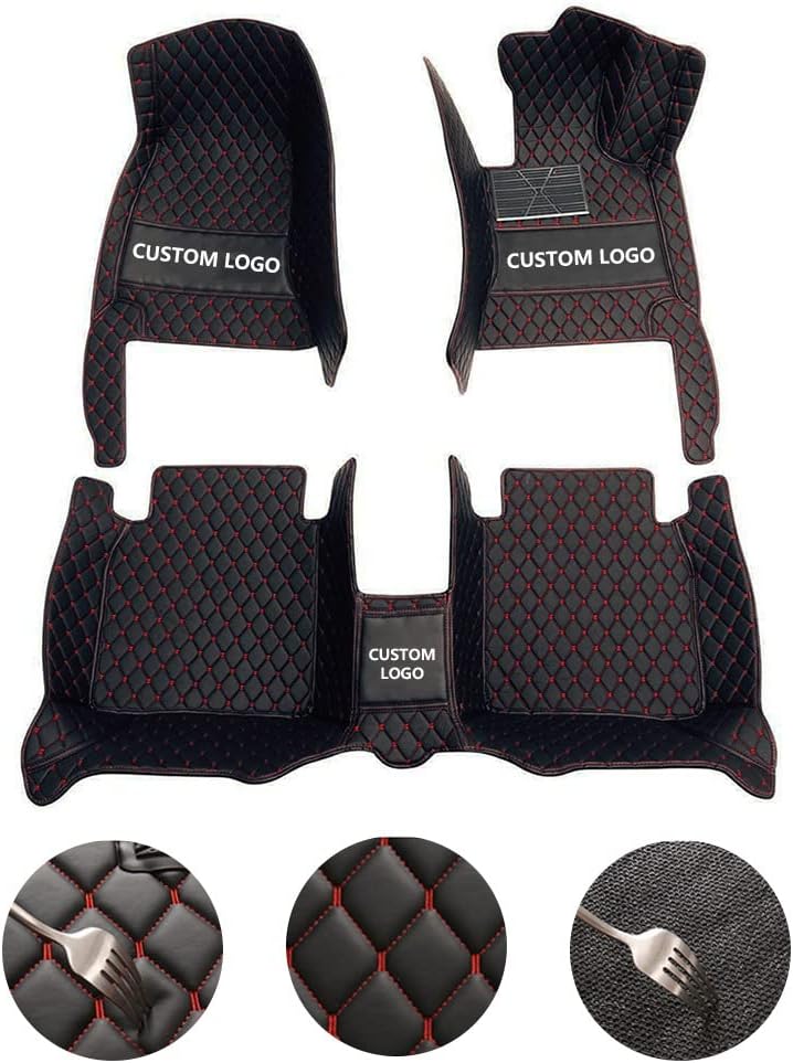 Custom All-Weather Protection Leather Car Floor Mats for Cars Sedan SUV Sports Car Waterproof Floor Mat (All Black Yellow)