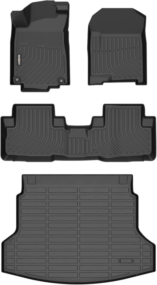 GINOWY-Floor Mats & Cargo Liner for Honda CRV 2012-2016 Only for Touring & EX-L Models, TPE All Weather CR-V Car Mats, Non-Slip Trunk Mat Floor Liners Waterproof Custom Fit Accessories Mats Black