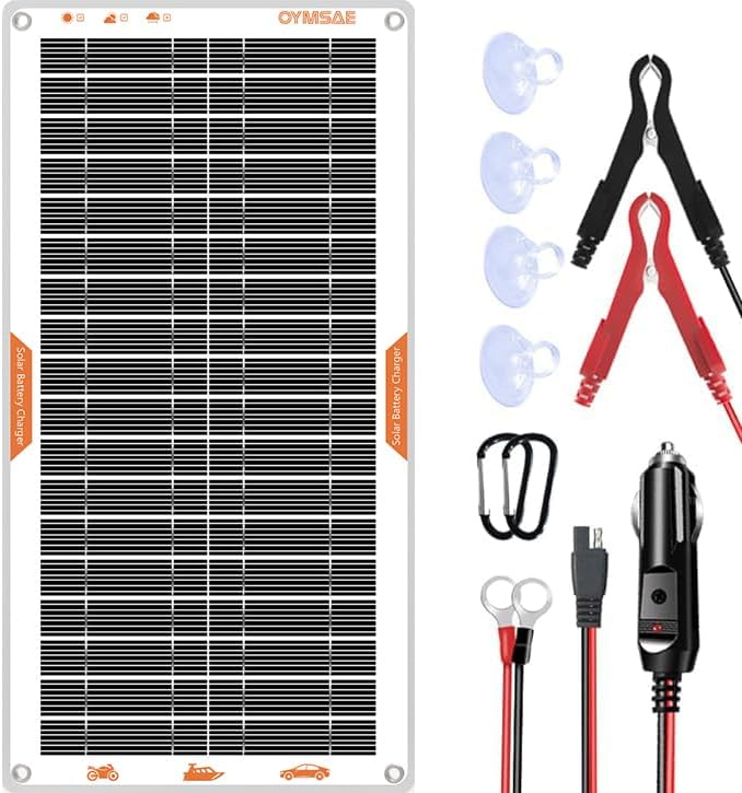 OYMSAE 10W Solar Car Battery Charger Portable 12V Trickle Battery Charger & Maintainer Waterproof Solar Panel for Car Boat Automotive RV