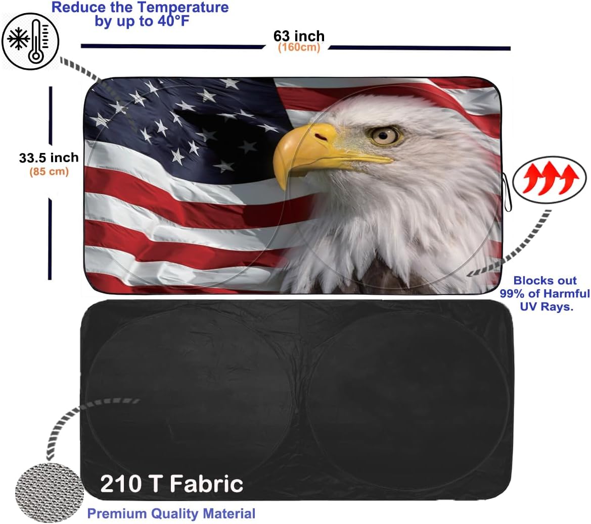 Gven Car Shade Patriotic Sun Shade with USA Flag Front Windshield Shade for Heat Protection Patriotic Car Accessories for Pickup Truck SUV (Flag, L)
