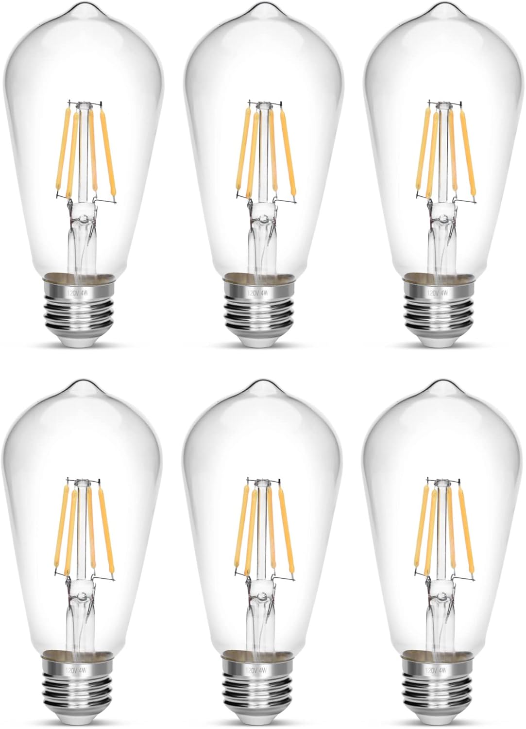 LED Edison Bulb 4W,Antique 40W Vintage Edison Bulb,E26 Light Bulb Non Dimmable Led Bulb 450 Lumens 4000K Daylight White,Pack of 6