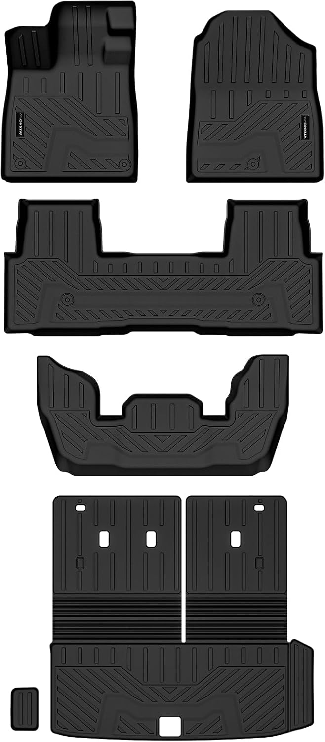 Auxko All Weather Floor Mats Cargo Mat with Backrest Mat for 2023-2025 Honda Pilot TPE Liners Accessories Guard Odorless Anti-Slip Floor Liners & Trunk Liner with Back Seat Protectors for Honda Pilot