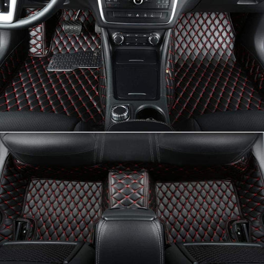 Custom All-Weather Protection Luxury Leather Floor Mats for Cars SUVs Trucks According Anti-Slip Leather Floor mats ﻿ (Black Red)