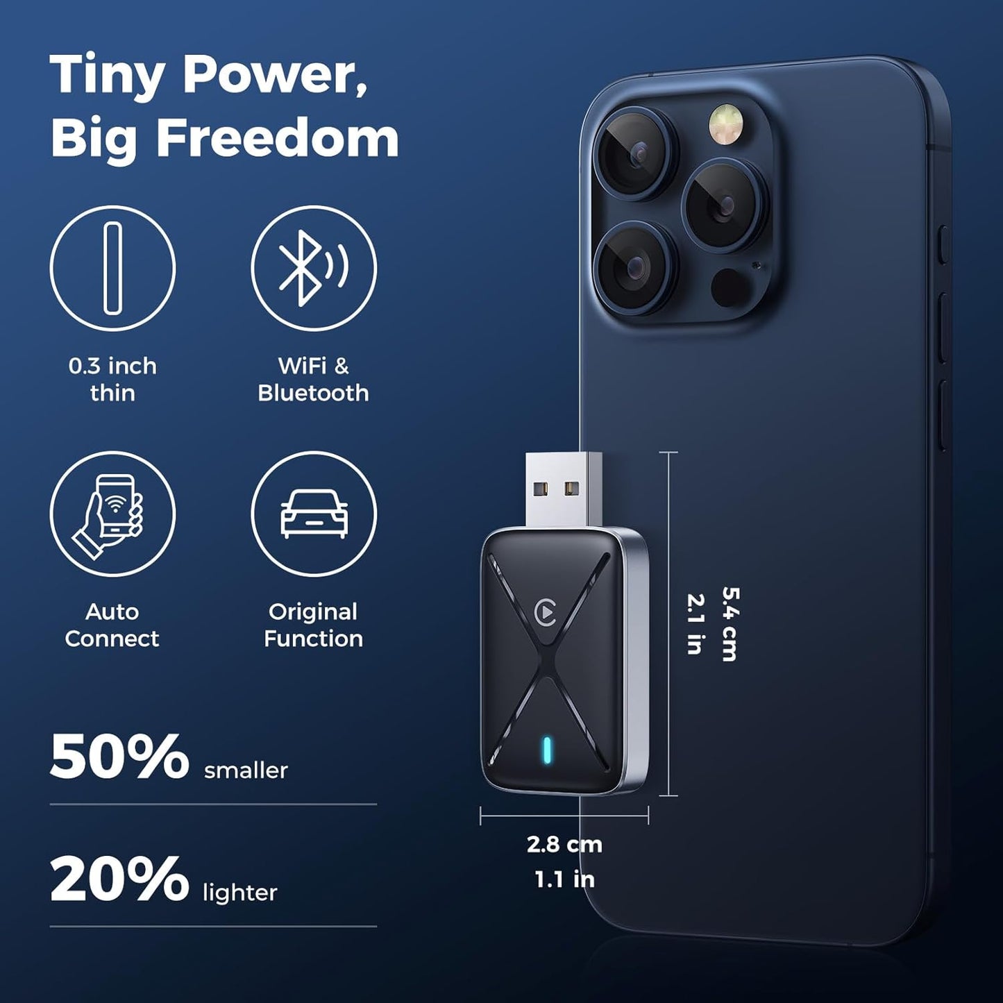 Wireless CarPlay Adapter for iPhone, Mini Size for Apple CarPlay Adapter, Convert Wired to Wireless with Extension Cable USB & USB-C/Type-C, Stable Control & No Delay, Black