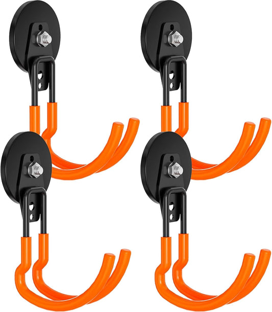 Heavy Duty Storage Magnetic Utility Hooks Large Garage Magnet Hooks with Anti-Slip Coating for Metal Cabinet,Pegboard,Garage Shelve,Garden Tools (Orange4pro)