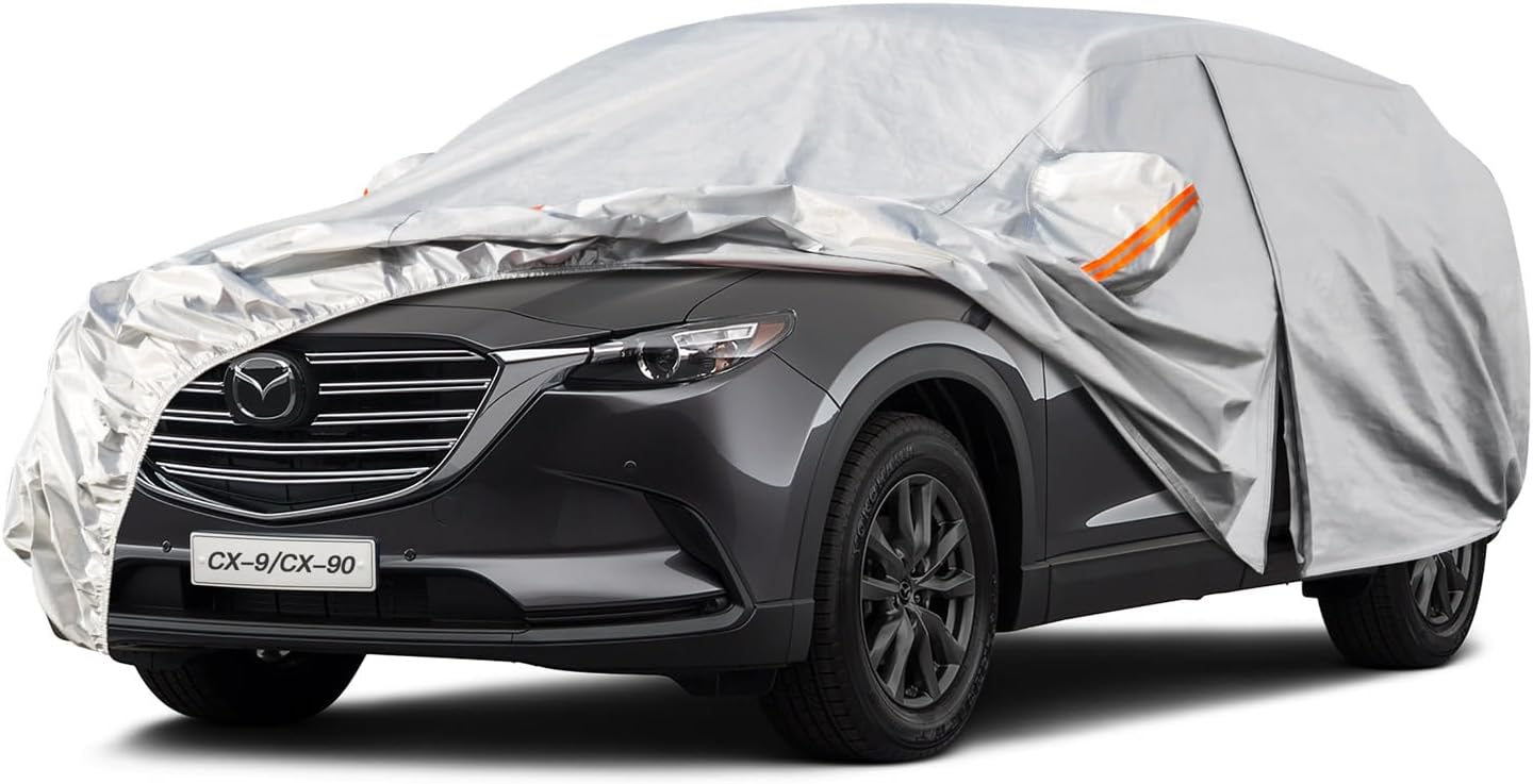 Kayme 6 Layers SUV Car Cover Custom Fit for Mazda CX-9 CX9 CX-90 CX90 CX 90 (2006-2025) Waterproof All Weather for Automobiles, Outdoor Full Cover Rain Sun UV Protection.Silver